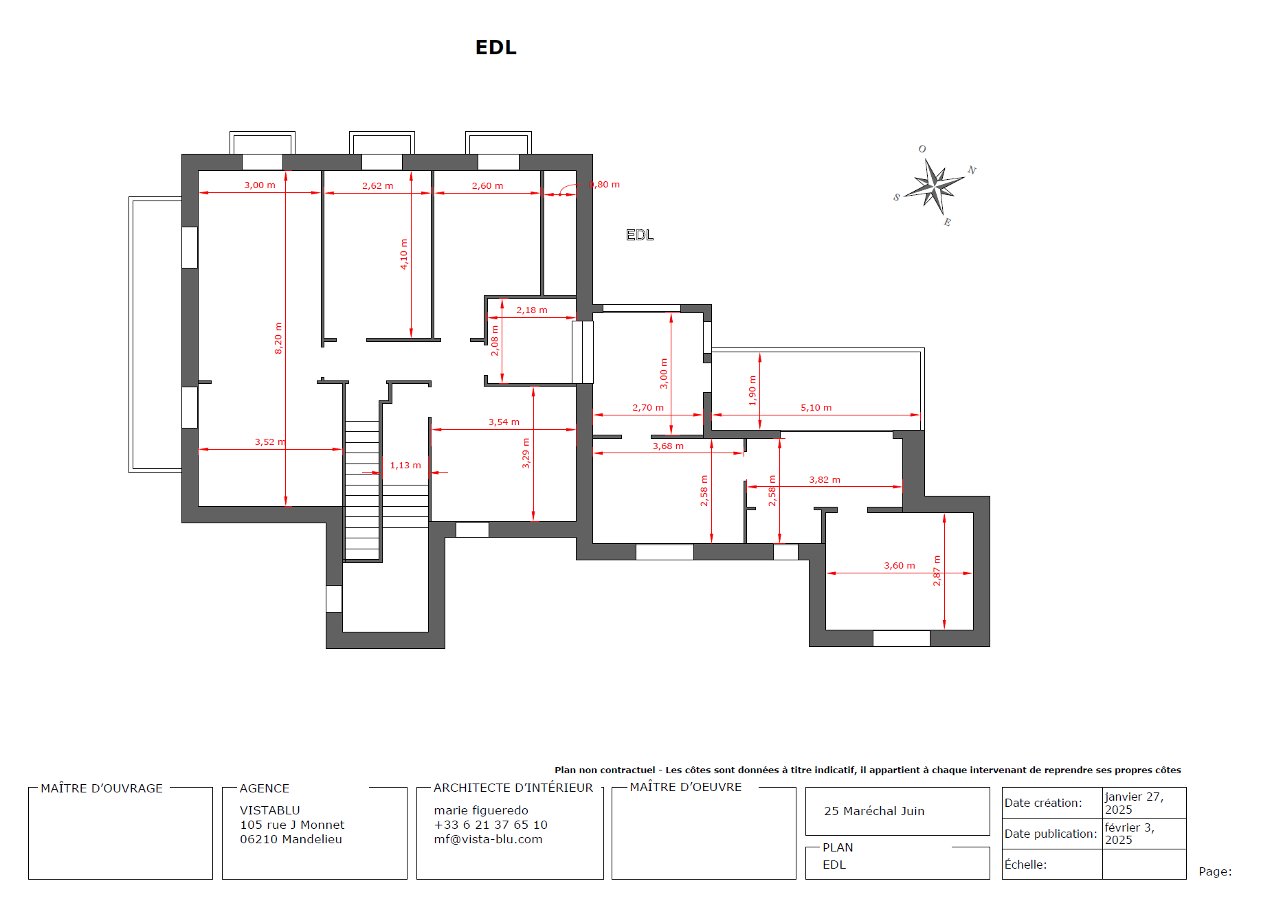 Plan de la première proposition d’aménagement intérieur pour l’appartement Maréchal Juin par VistaBlu