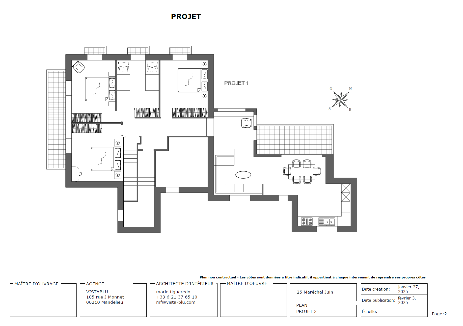 Vue 3D finale de l’appartement Maréchal Juin après rénovation proposée par VistaBlu